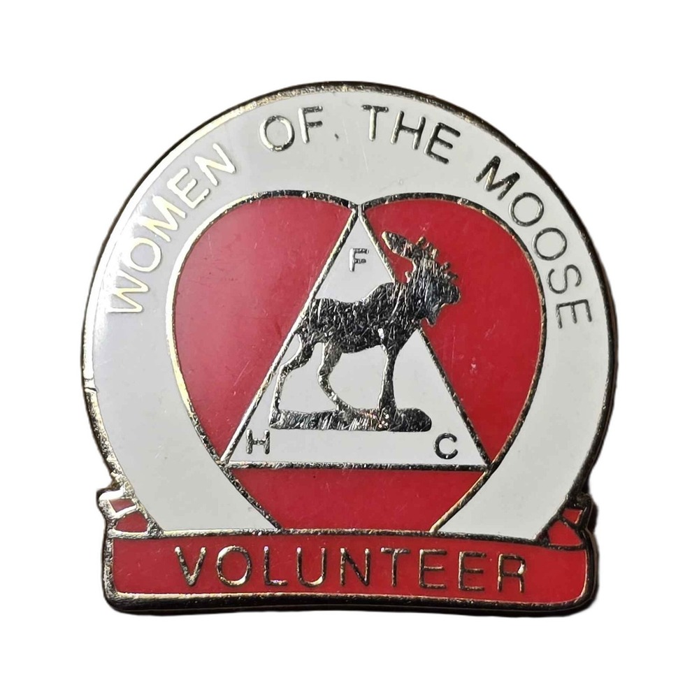 Women Of The Moose Volunteer Fraternal Organization White Red Lapel Hat Pin K21